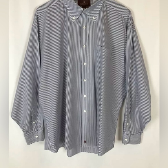 NORDSTROM MENS LONG SLEEVE BUTTON DOWN SHIRT BLUE PINSTRIPE 17x36 100% COTTON - Picture 1 of 7